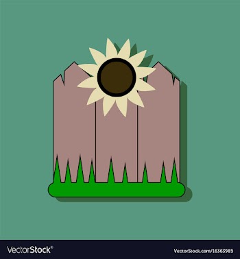 Flat icon design collection fence and sunflowers vector image