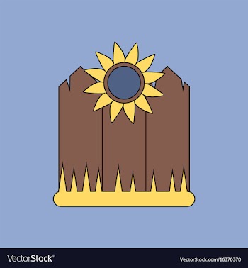 Flat icon design collection fence and sunflowers vector image