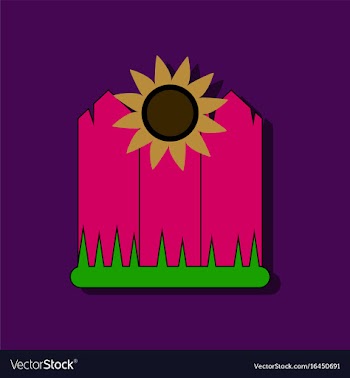 Flat icon design collection fence and sunflowers vector image