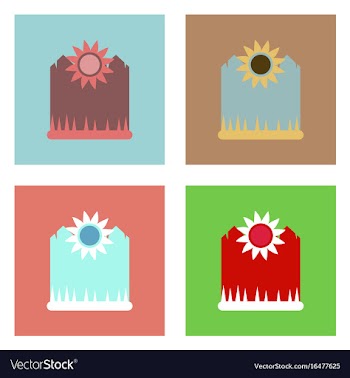 Flat icon design collection fence and sunflowers vector image