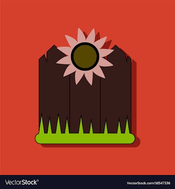 Flat icon design collection fence and sunflowers vector image