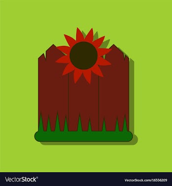 Flat icon design collection fence and sunflowers vector image