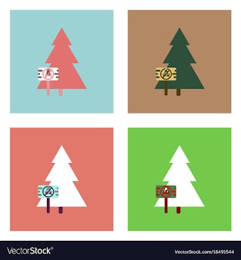 Flat icon design collection fir-tree with plaque vector image