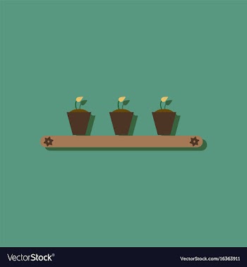 Flat icon design collection flowerpots on shelf vector image