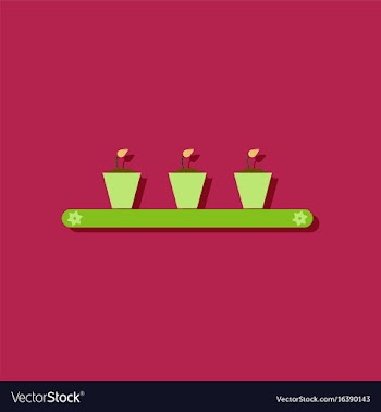 Flat icon design collection flowerpots on shelf vector image