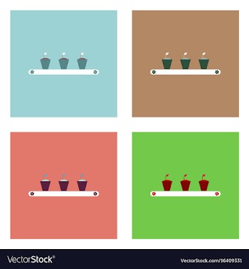 Flat icon design collection flowerpots on shelf vector image