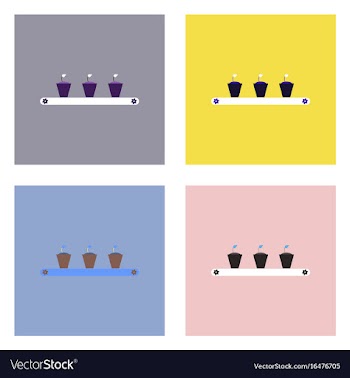 Flat icon design collection flowerpots on shelf vector image