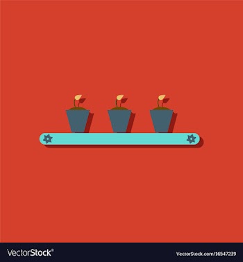 Flat icon design collection flowerpots on shelf vector image