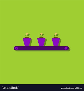Flat icon design collection flowerpots on shelf vector image