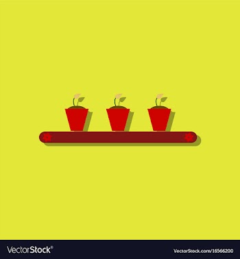 Flat icon design collection flowerpots on shelf vector image