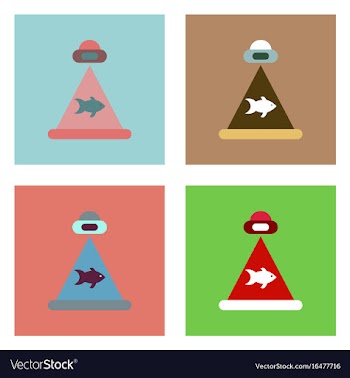 Flat icon design collection flying saucer and fish vector image
