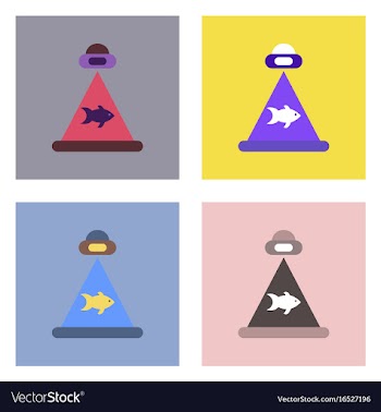 Flat icon design collection flying saucer and fish vector image