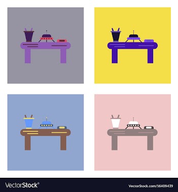 Flat icon design collection flying saucer on table vector image