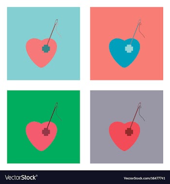 Flat icon design collection heart with a needle vector image