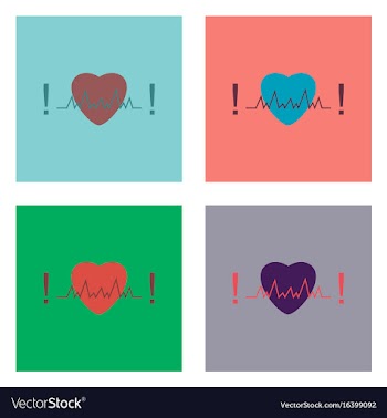 Flat icon design collection heart with cardio vector image