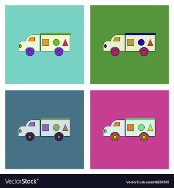 Flat icon design collection kids truck silhouette vector image