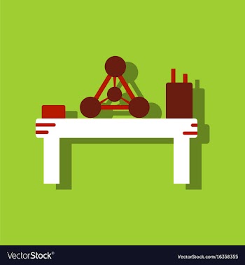 Flat icon design collection molecules on table in vector image