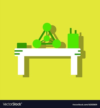 Flat icon design collection molecules on table in vector image