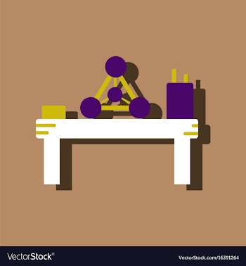 Flat icon design collection molecules on table in vector image