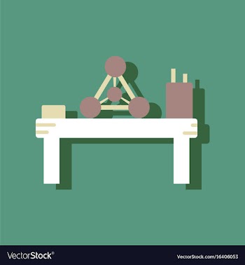 Flat icon design collection molecules on table in vector image