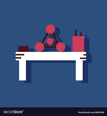 Flat icon design collection molecules on table in vector image
