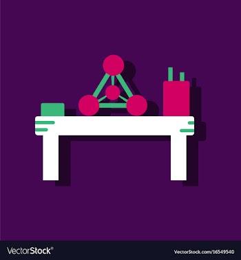 Flat icon design collection molecules on table in vector image