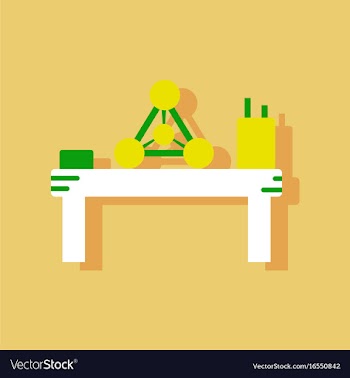 Flat icon design collection molecules on table in vector image