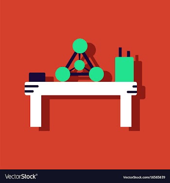 Flat icon design collection molecules on table in vector image