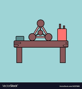 Flat icon design collection molecules on table vector image