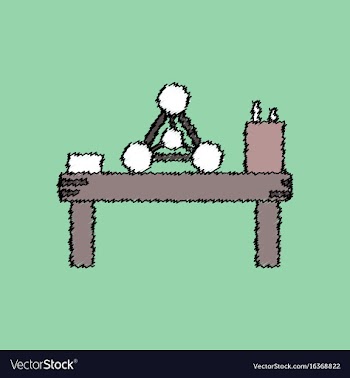 Flat icon design collection molecules on table vector image