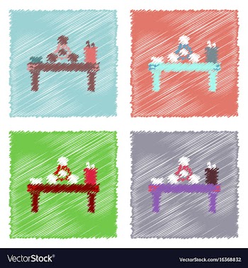 Flat icon design collection molecules on table vector image