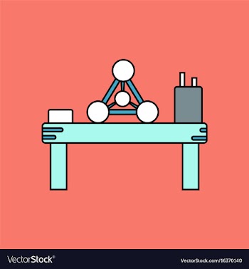 Flat icon design collection molecules on table vector image