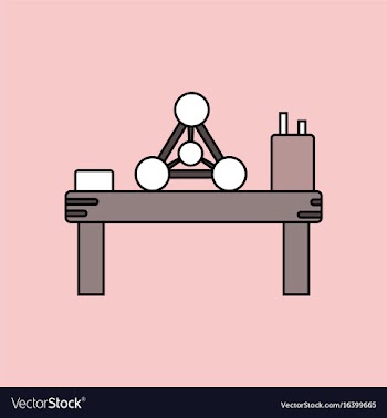 Flat icon design collection molecules on table vector image