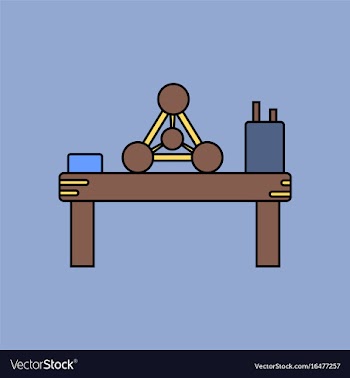 Flat icon design collection molecules on table vector image