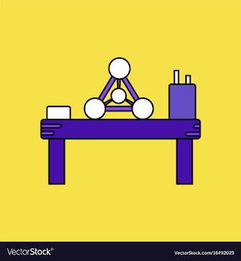 Flat icon design collection molecules on table vector image