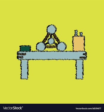 Flat icon design collection molecules on table vector image
