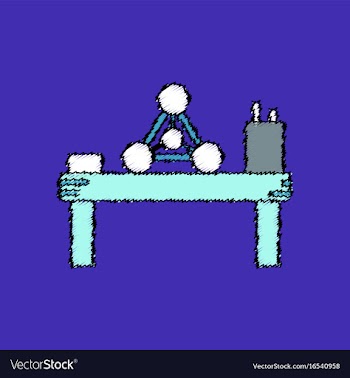 Flat icon design collection molecules on table vector image