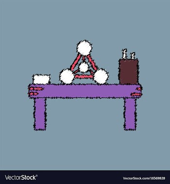 Flat icon design collection molecules on table vector image