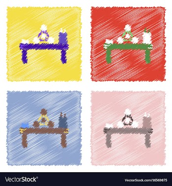 Flat icon design collection molecules on table vector image
