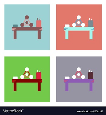 Flat icon design collection molecules on table vector image