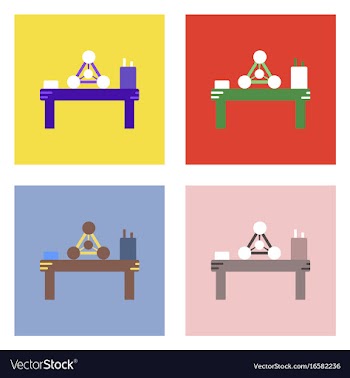 Flat icon design collection molecules on table vector image