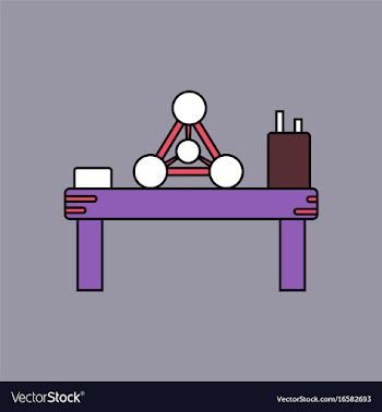 Flat icon design collection molecules on table vector image