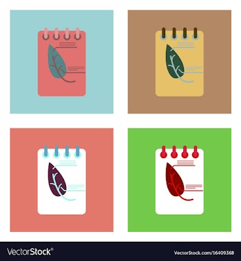 Flat icon design collection notebook and leaf vector image