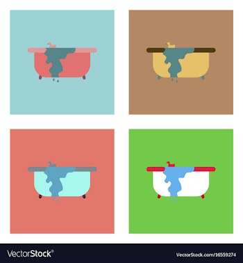 Flat icon design collection overflowing bathtub vector image