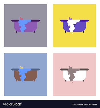Flat icon design collection overflowing bathtub vector image