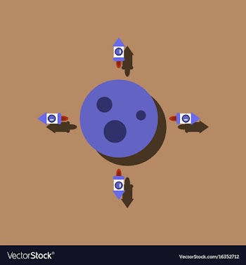 Flat icon design collection planet and rockets in vector image