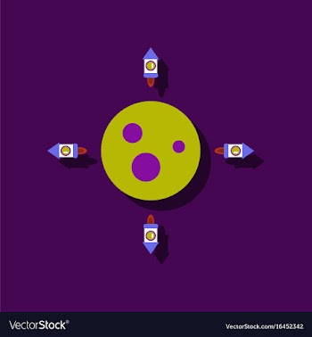 Flat icon design collection planet and rockets in vector image