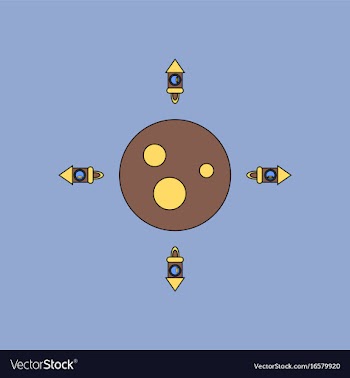 Flat icon design collection planet and rockets vector image