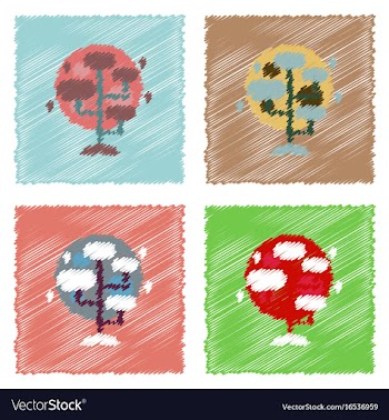 Flat icon design collection planet and tablets vector image