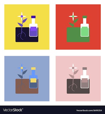 Flat icon design collection plant with bottle vector image